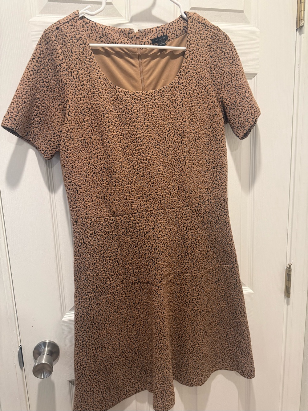 Ann Taylor Camel Leopard-Print Short Sleeve A-Line Dress